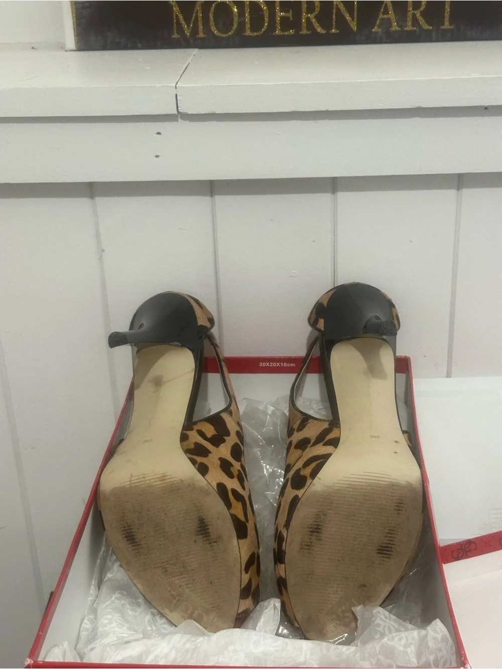 GUESS Leopard-Print Peep-Toe Slingback Heels with Red Platform